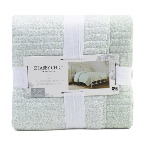 SHABBY CHIC Seafoam Prim Floral Reversible Quilt Set - Picture 1 of 2